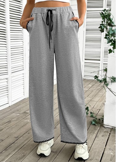 Modlily Grey Pocket Wide Leg Elastic Waist High Waisted Pants - XL