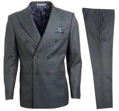 Stacy Adams Men's Glen Check Double Breasted 3 Piece Suit