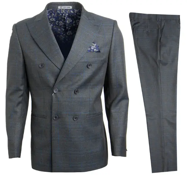 Stacy Adams Men's Glen Check Double Breasted 3 Piece Suit