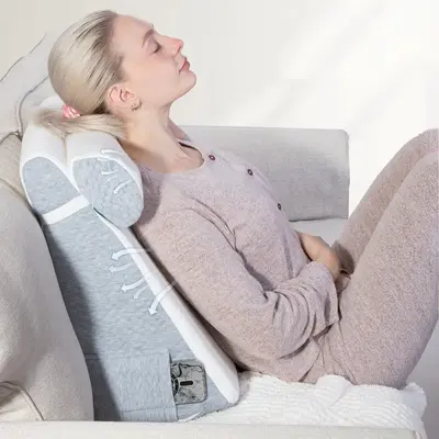 Memory Foam Wedge Pillow for Sleeping, Elevated Body Pillow for Back Support, Acid Reflux, Leg, Neck Pain, Snoring White/Grey...