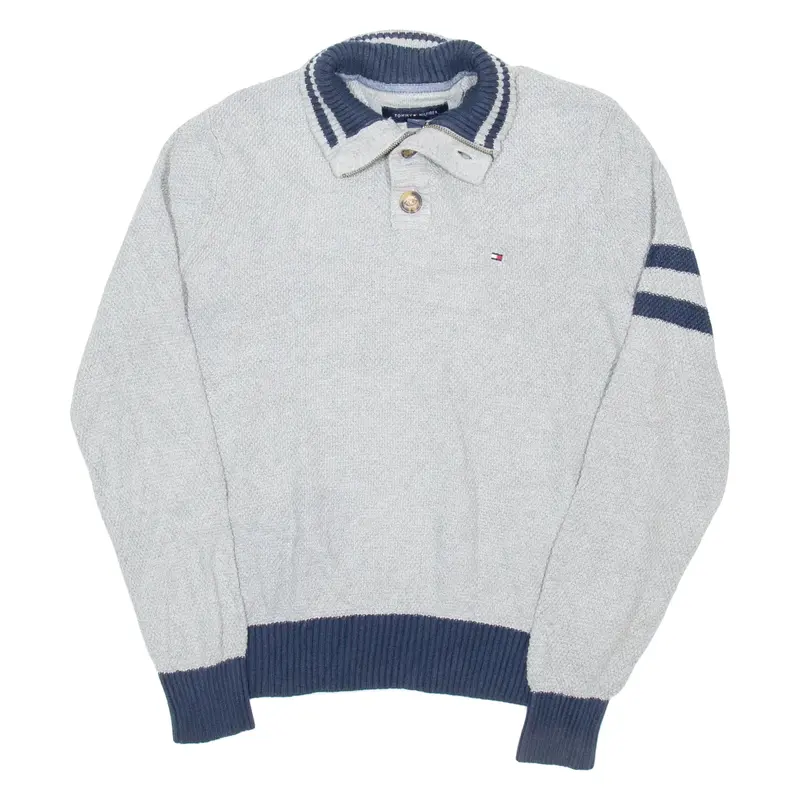 TOMMY HILFIGER Mens Jumper Grey 1/4 Zip Waffle Knit M