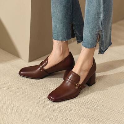 CHIKO Mahila Square Toe Block Heels Loafers Shoes
