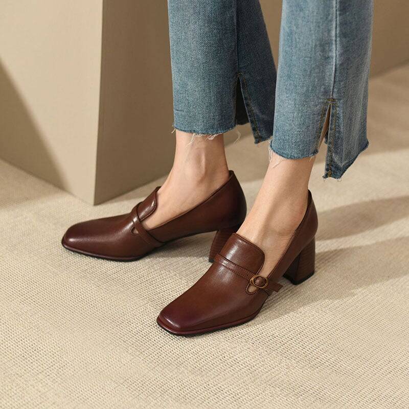 CHIKO Mahila Square Toe Block Heels Loafers Shoes