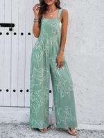 【Plus Size】 All Over Print Jumpsuit, Casual Comfy Jumpsuit for Summer, Women's Clothes for Daily Wear