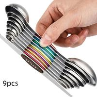 Stainless Steel Magnetic Measuring Spoon Set, 9pcs/set Double-ended Coffee & Baking Tool, Accurate Scale Measuring Utensils, ...