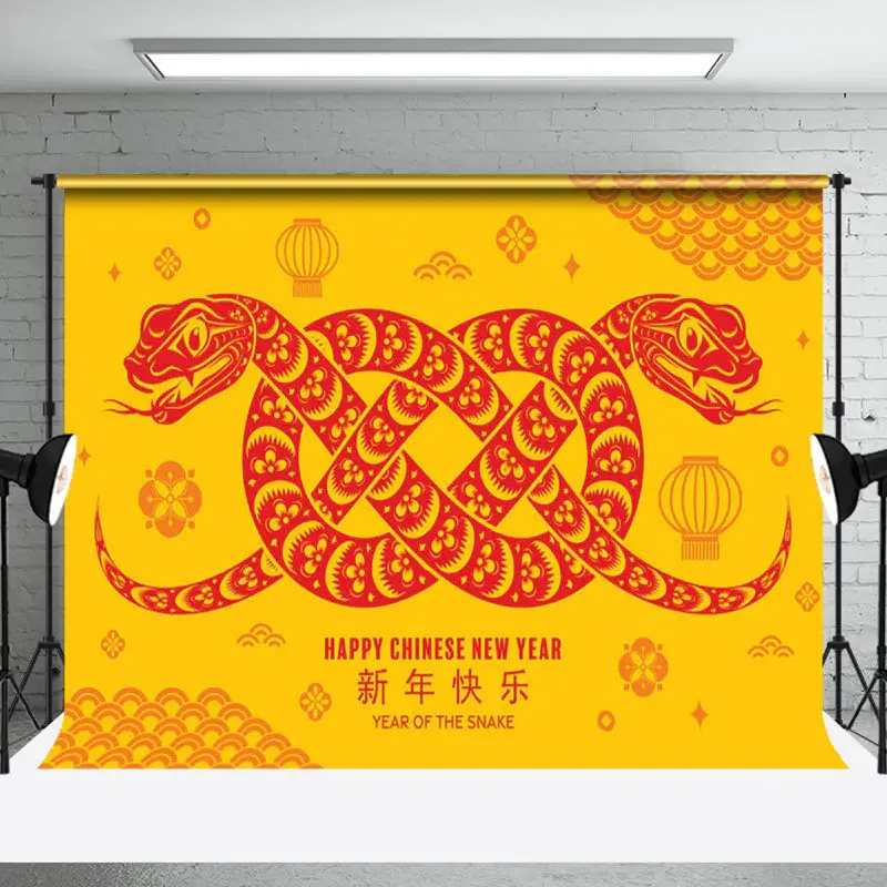 Aperturee Yellow Red Zodiac Snake Chinese New Year Backdrop - Aperturee