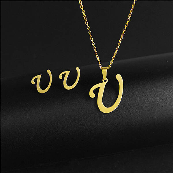 Golden Stainless Steel Initial Letter Jewelry Set