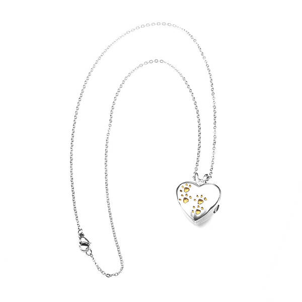 316L Surgical Stainless Steel Heart with Paw Print Urn Ashes Pendant Necklace with Enamel