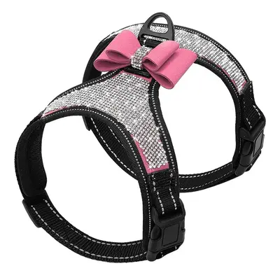 Rhinestone Decor Pet Harness with Bow, Adjustable Breathable Dog Vest Harness, Soft and Lightweight Cat Chest Sling, Pet Supp...