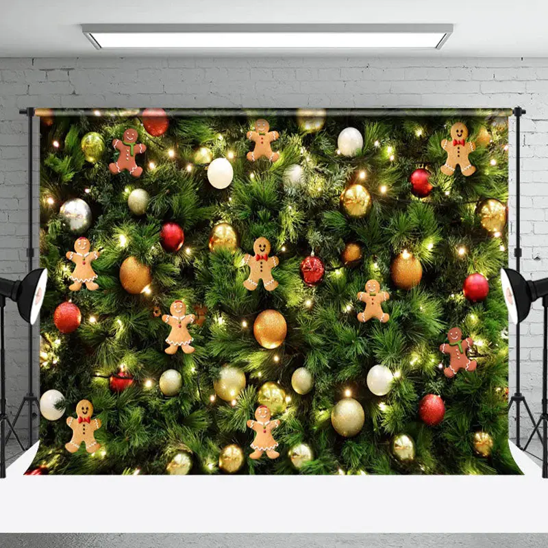 Aperturee Gingerbread Green Pine Ornaments Christmas Backdrop - Aperturee