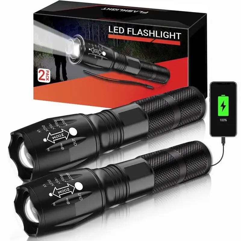 Rechargeable LED Flashlight, Portable Handheld Flashlight with 4 Modes, Waterproof Flashlight for Camping, Hiking, Outdoor, H...
