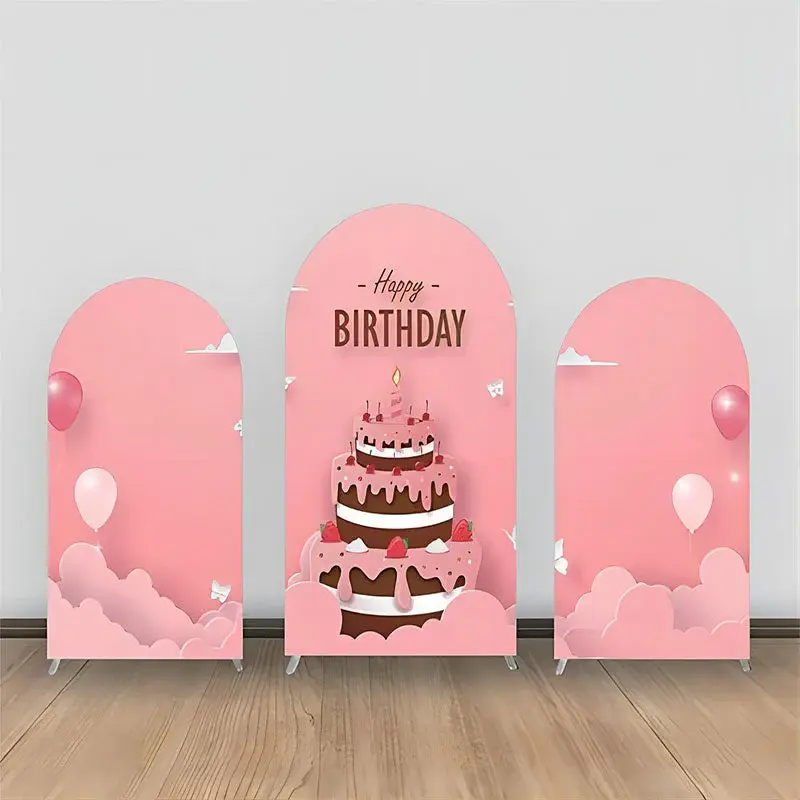 Pink Birthday Cake Cloud Balloon Arch Backdrop Kit - Aperturee