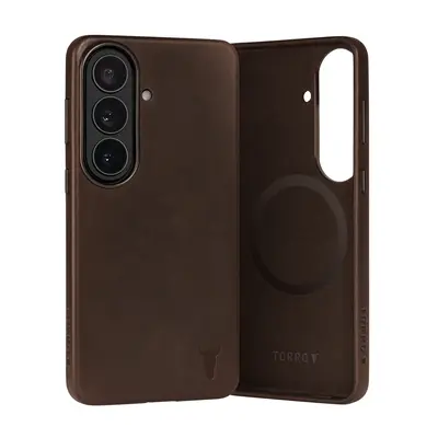 Samsung Galaxy S26 Leather Bumper Case - Dark Brown