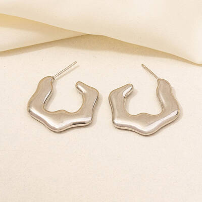 Irregular C Shape Stainless Steel Stud Earrings for Women
