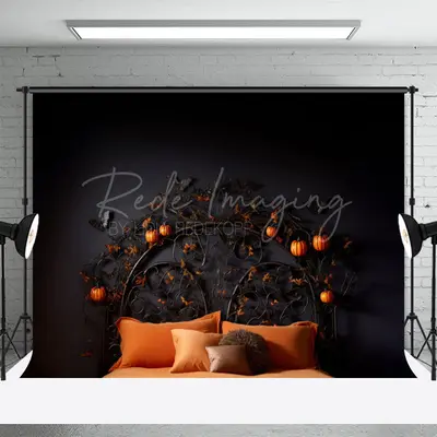 Orange Pumpkin Headboard Halloween Portrait Backdrop - Aperturee
