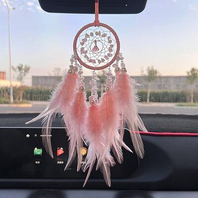 Natural Gemstone Chips Woven Net/Web with Feather Hanging Ornaments