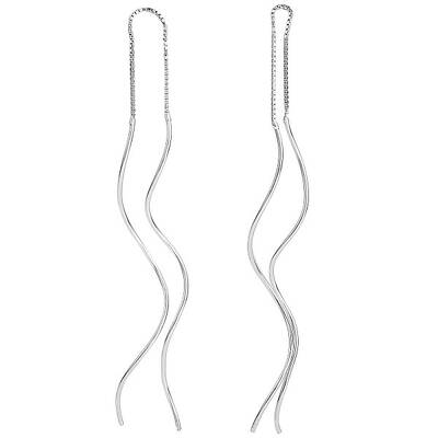 Anti-Tarnish Rhodium Plated 925 Sterling Silver Linear Wave Charms Ear Thread