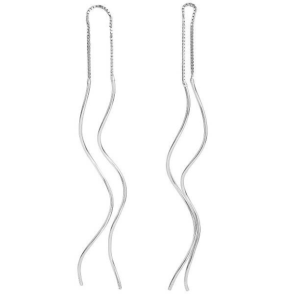 Anti-Tarnish Rhodium Plated 925 Sterling Silver Linear Wave Charms Ear Thread