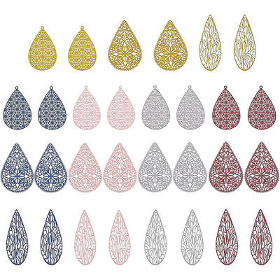 BENECREAT 30Pcs Teardrop Drop Earring Making Charms Spray Painted Pendants with Hole 1.4mm