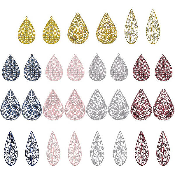 BENECREAT 30Pcs Teardrop Drop Earring Making Charms Spray Painted Pendants with Hole 1.4mm