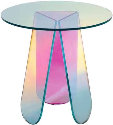 Acrylic Rainbow Coffee Table - Iridescent Glass Round Side Table for Living Room
