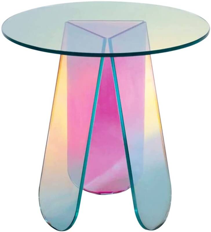 Acrylic Rainbow Coffee Table - Iridescent Glass Round Side Table for Living Room