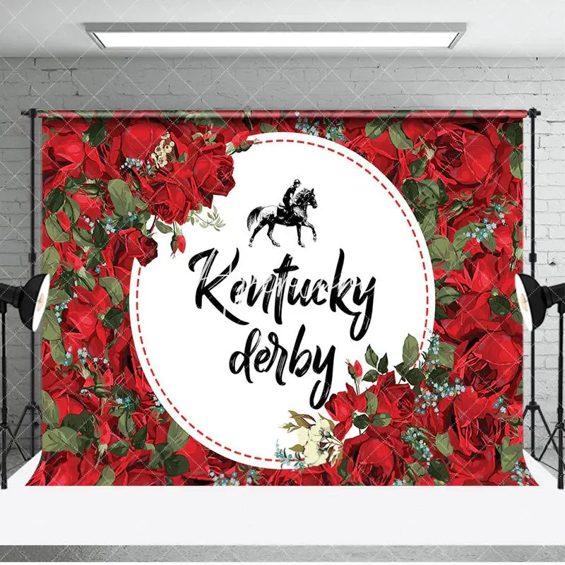 Aperturee Red Rose And White Kentucky Derby Backdrop For Photo, 3X2FT(1MX0.6M), 14 USD, dance backdrops, DMHD0Y12-M