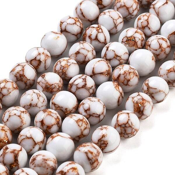 Synthetic Gold Line Turquoise Beads Strands