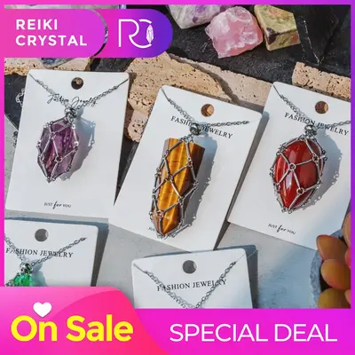 Natural Crystal Net Metal Bamboo Necklace【Point/Tumbled】