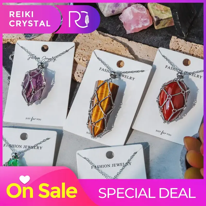 Natural Crystal Net Metal Bamboo Necklace【Point/Tumbled】