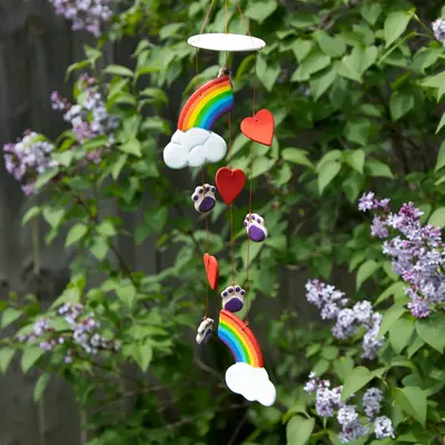Rainbow Bridge Paw Print Ceramic Chime - Wings