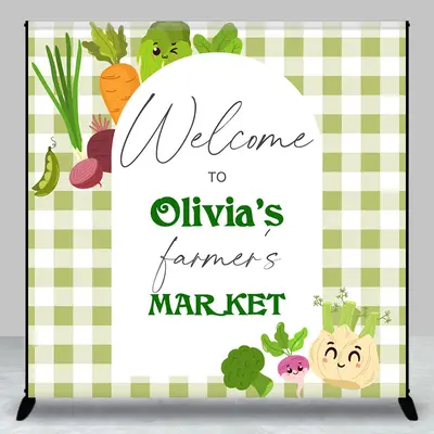 Aperturee Green Plaid Farmers Market Custom Name Backdrop | Custom Happy Birthday Banner | Backdrop For Birthday Party | Cust...