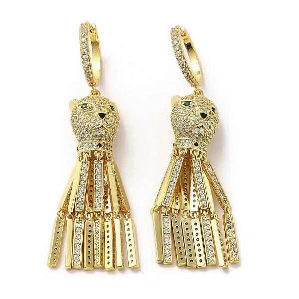 Leopard Head Real 18K Gold Plated Brass Dangle Hoop Earrings