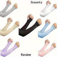 Random Color Unisex Cooling Arm Sleeves, 3 Pairs UV Protection Sunblock Gloves, Breathable & Stretchable Arm Sleeves For Wom...