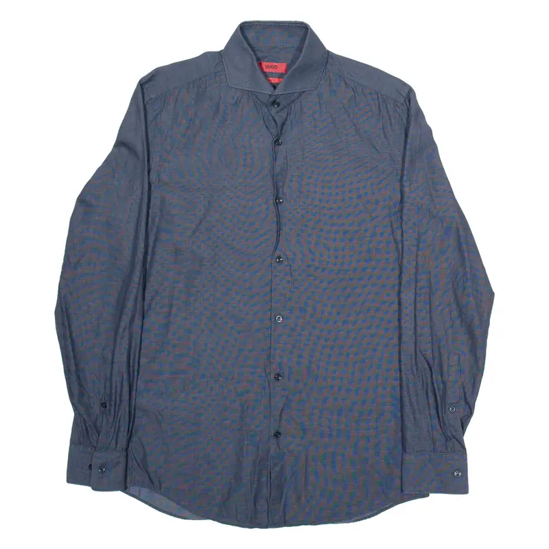 BOSS HUGO BOSS Slim Fit Mens Plain Shirt Blue Long Sleeve M