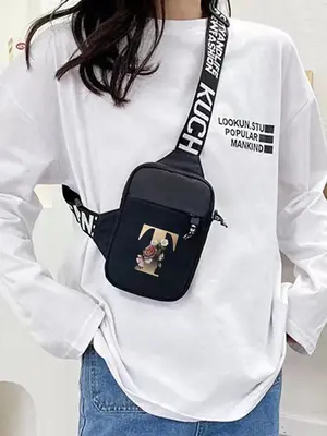 Fashion Letter Print Purse Crossbody Bag with Adjustable Strap, Casual Lightweight Shoulder Bag for Women & Girls, Casual T...