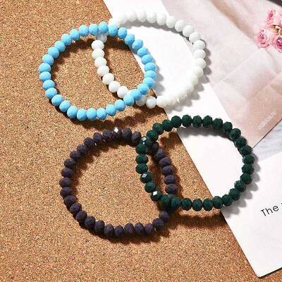 Faceted Opaque Solid Color Crystal Glass Rondelle Beads Stretch Bracelets