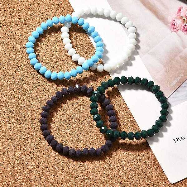 Faceted Opaque Solid Color Crystal Glass Rondelle Beads Stretch Bracelets