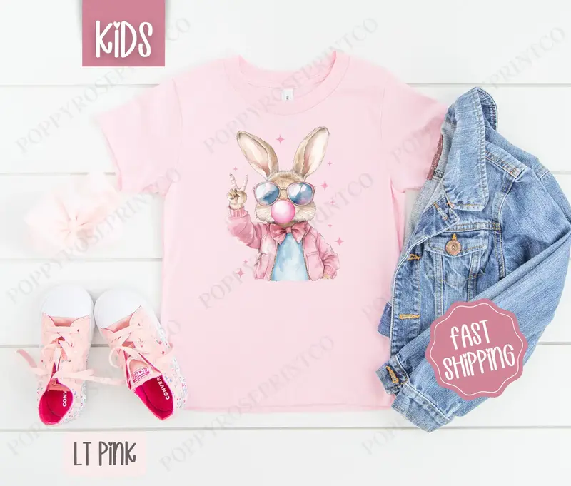 Cool Bunny Kids Shirt - Easter Children's Tshirt - Cute Youth Tee Gildan