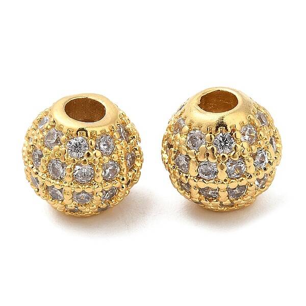Brass Micro Pave Clear Cubic Zirconia Beads