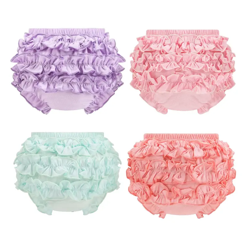 4-Pack Ruffle Cotton Girls Bloomers Solid Baby Girls Undies Toddler Cute Underwear Soft Diaper Cover for Kids Fashion Briefs ...