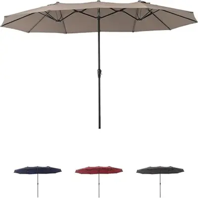 Garvee 15FT Double-Sided Patio Umbrella - Extra Large Outdoor Market Umbrella with Crank, 12-Rib Metal Frame & Air Vents for ...