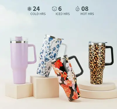 SYACOT 40 oz Tumbler with Handle and Straw Stainless Steel Insulated Tumbler Leak Proof Lid and Straw Lid Reusable Travel Mug...