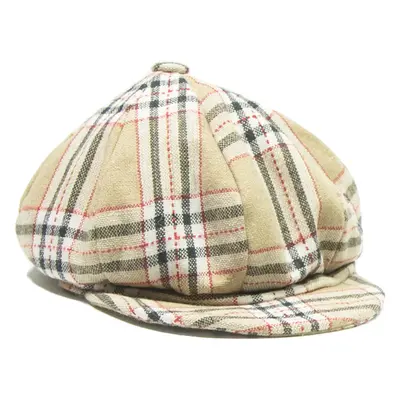 Womens Beret Beige Wool Check M