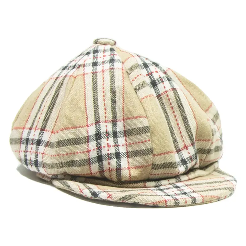 Womens Beret Beige Wool Check M