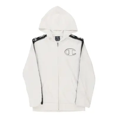 Age 11-12 Champion Spellout Hoodie - Large White Cotton Blend