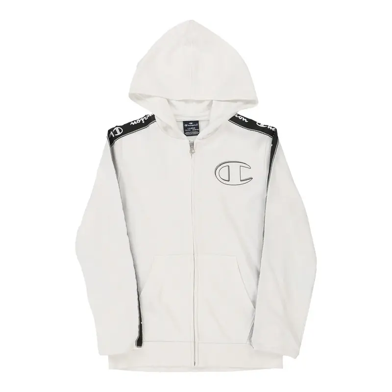 Age 11-12 Champion Spellout Hoodie - Large White Cotton Blend