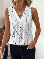Women's Striped Print V Neck Blouse, Elegant Casual Sleeveless Top for Work Office Business, Ladies Clothes for All Seasons,...