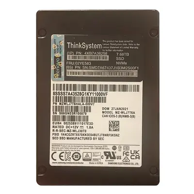 4XB7A38258 Lenovo 7.68TB PCI Express 4.0 x4 NVMe Hot Swappable U.2 2.5-Inch Solid State Drive