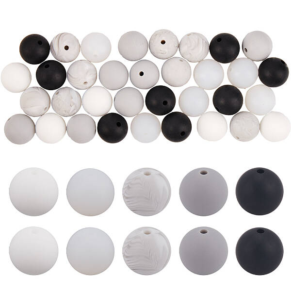 75Pcs 5 Colors Round Silicone Focal Beads